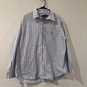 Ralph Lauren Blue Plaid Men's Button Down Classic Fit Shirt 17.5x34/35